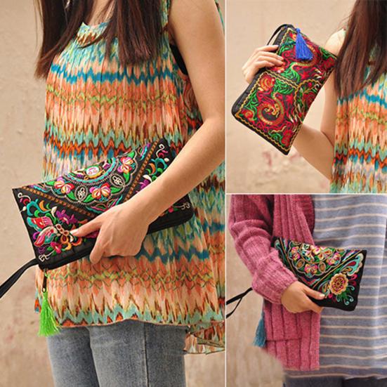 Women's Retro Ethnic Embroider Purse Wallet Clutch Card Coin Holder Phone Bag MIT
