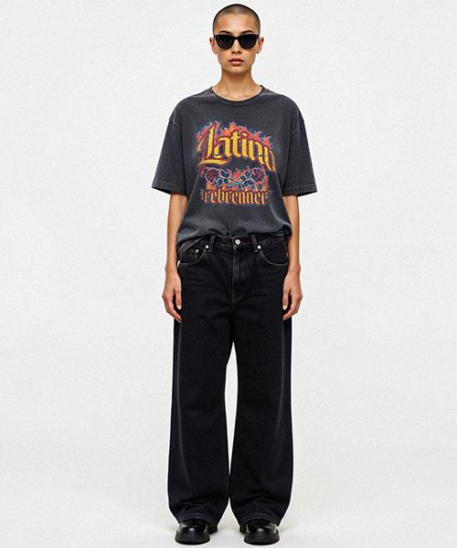 REBRENNER Dtg Latino Pigment Oversized Short Sleeve T-Shirt Charcoal