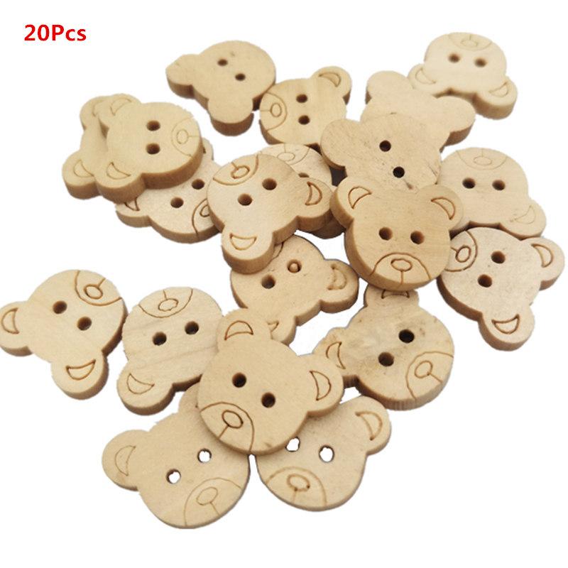 20 шт./50 шт./100 шт. Декоративные деревянные пуговицы в виде медведя Натуральные подвески в виде плюшевого мишки 2 отверстия Деревянные пуговицы для шитья для детей 7Nk247