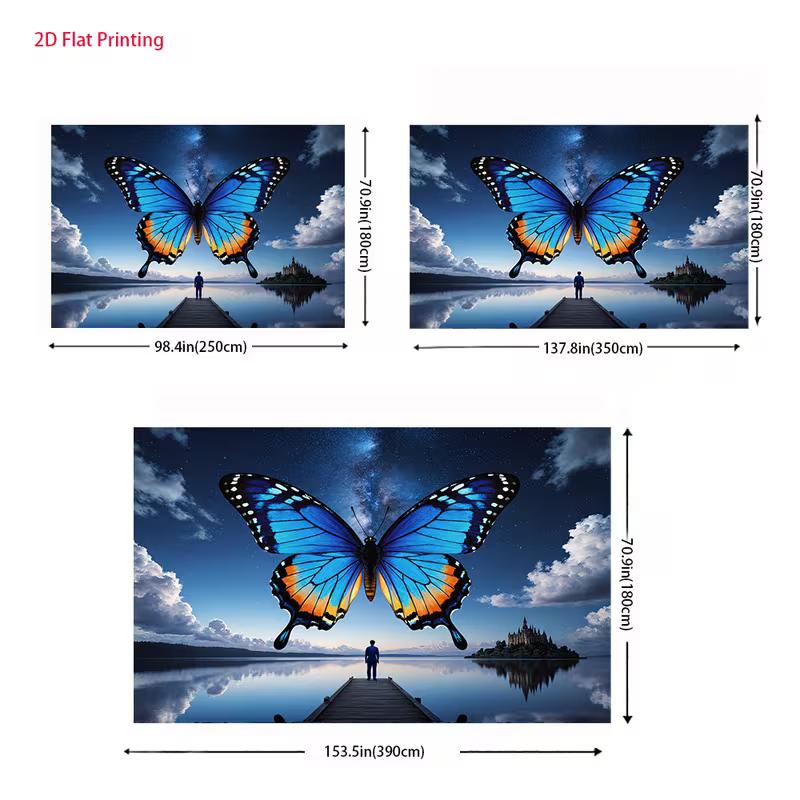 2D Dreamscape Backdrop Large Blue Butterfly & Starry Sky Party Photo Background
