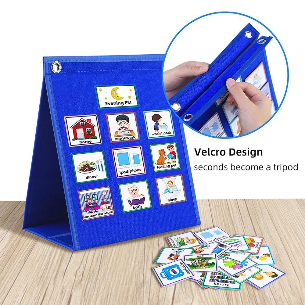 Foldable Visual Schedule Children Autism Learning Materials Chore Pocket Chart for Home and School