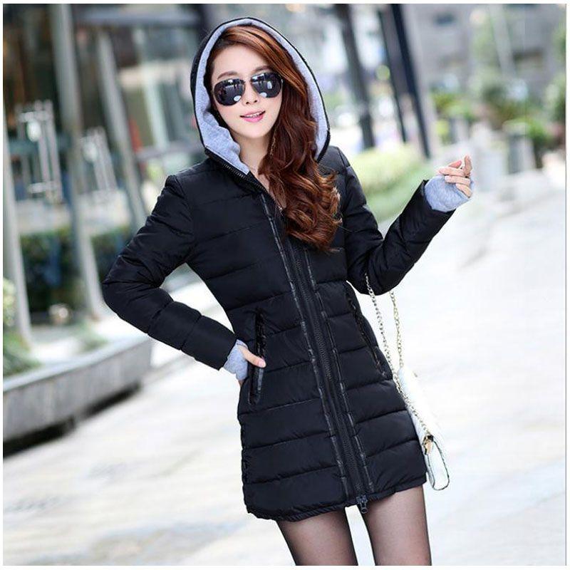 Premium Women Winter Jacket Solid Color Down Coat With Hooded Slim Long Design
