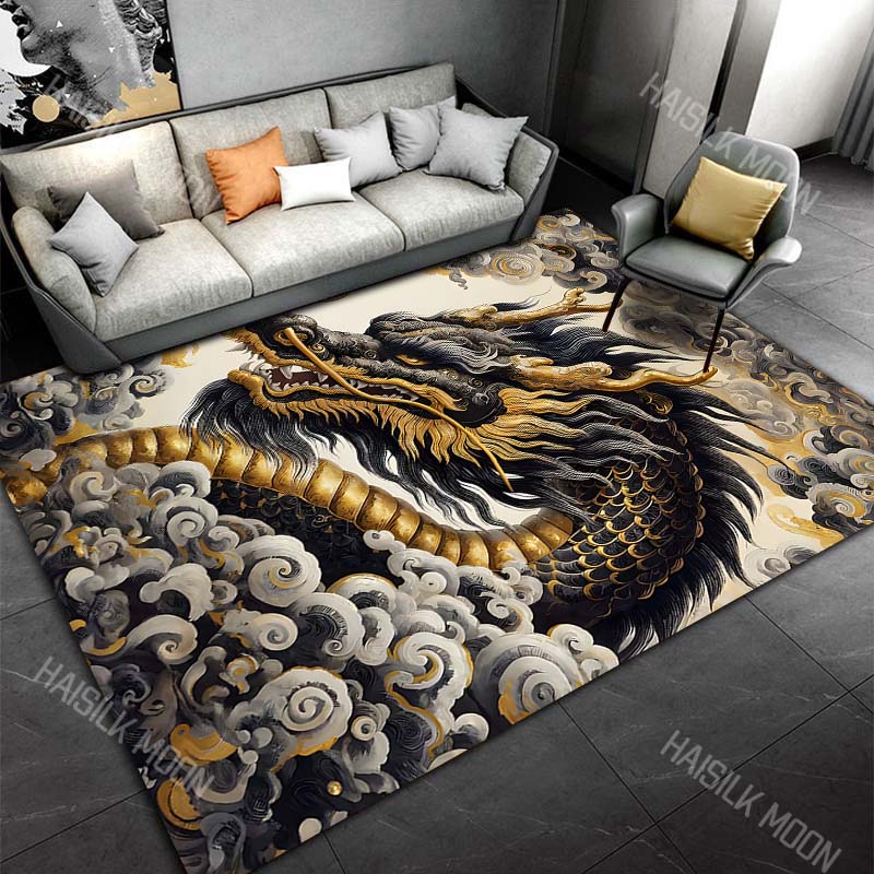 Golden black dragon in clouds Print Carpet Rug for Living Room Bedroom Sofa Doormat Home Decor Non-slip Floor Mat