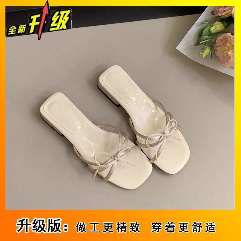 Coarse-heeled sandals for women's summer wear, bow-tie thin strap open-toed low-heeled temperament cool slippers for women's 2025 summer new models
