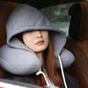 U-Shaped Hooded Neck Pillow with Hat, Cotton Micro-Particle Travel Pillow for Airplane or Nap