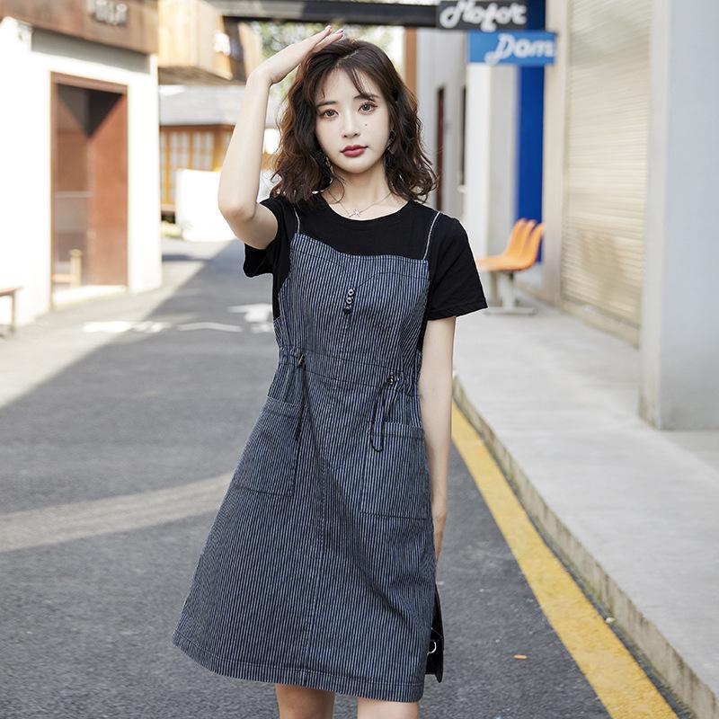 Western Chic Striped Denim Suspender Dress for Women - Summer 2025