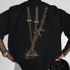 Mens  Pure Cotton Tee Samurai Blade Grass Leaf Sketch Minimal Chest Mini Logo Graphic Loose Streetwear Short Sleeve Shirts