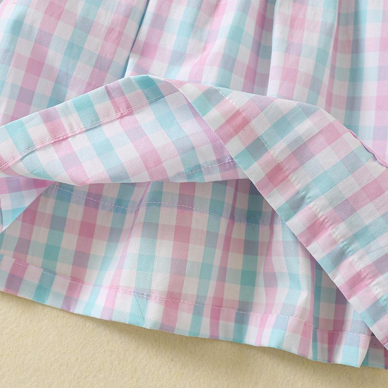 Girls Summer Plaid Dress With Flutter Sleeves Smocked Bodice Cute Rabbit Embroidery Elegant Princess Party Dress For Kids