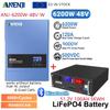 ANENJI 51.2V 100AH LiFePo4 Battery A Grade Cells 5KWH BMS 6.2KW 48V Hybrid Solar Inverter AC 220VAC Pure Sine 120A PV 60-500VDC