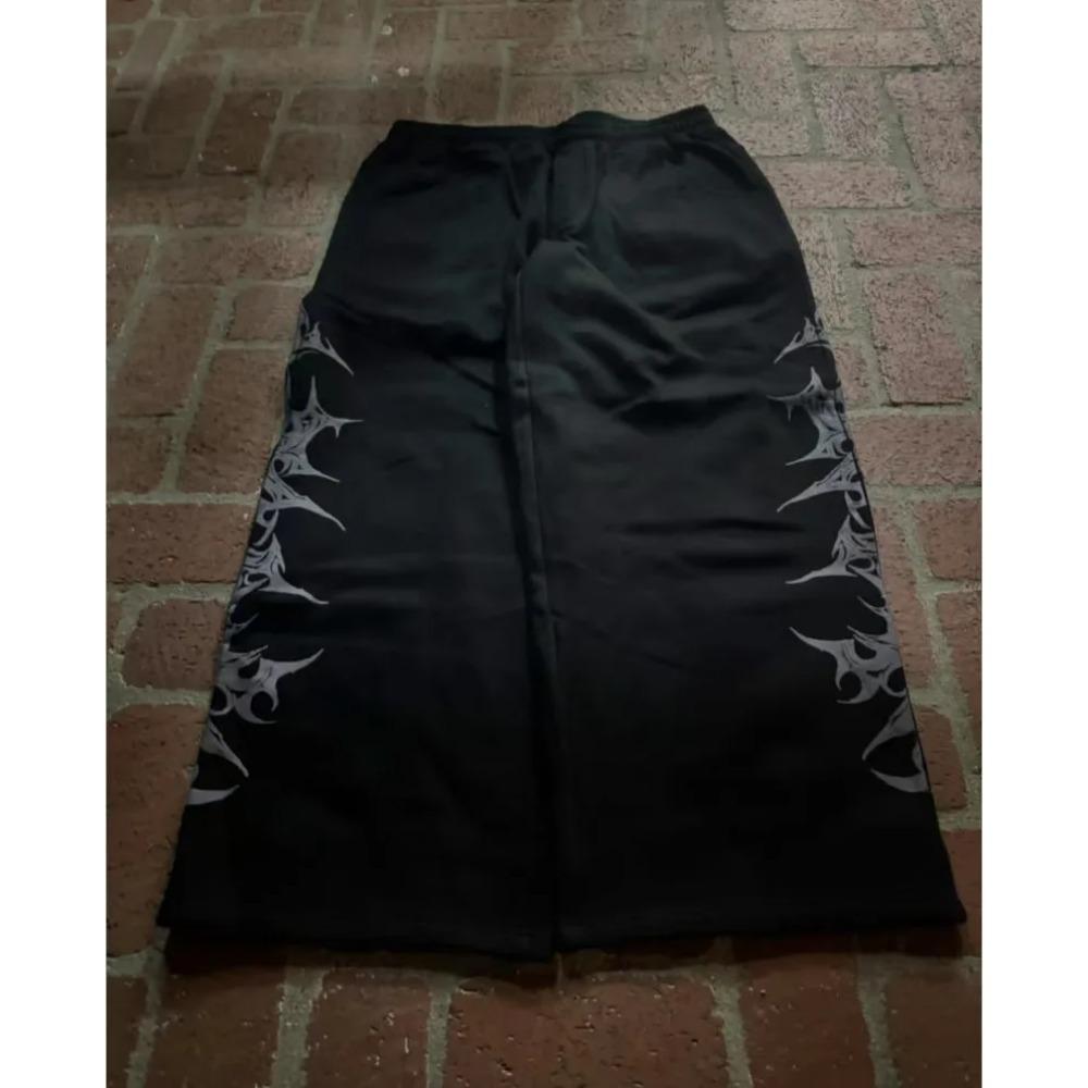 RogueWave Y2k Ретро Повседневные Брюки Харадзюку Готика Графический Принт Свободные Эластичная Талия Хлопок Прямые Брюки Мужские Женские Хип-Хоп Уличная Одежда