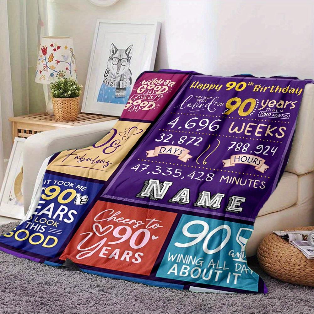 90Th Birthday Celebration Four Seasons Blanket Customized With Your Name Lightweight And Warm Perfect Gift For Home Office Camping Sofa Travel Beach