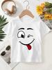 Cute Winking Face Tongue Out Funny Cartoon Face Graphic Print T Shirt Family Matching Boys Girls Kids Casual Short Sleeve Tops