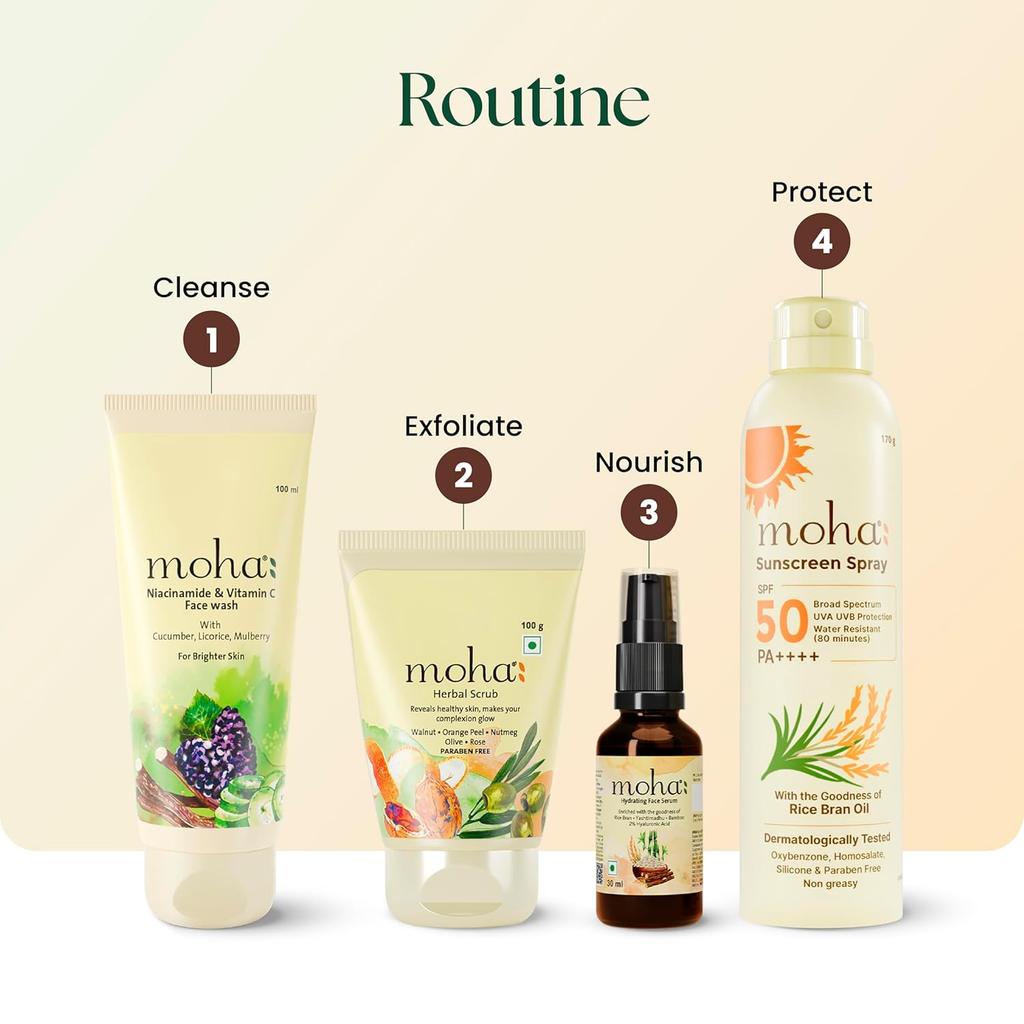 Moha Vitamin C Face Wash 100ml Pack of 1 for Brightening, Even-Toned Skin, Gentle Daily Cleanser with Herbal Extracts