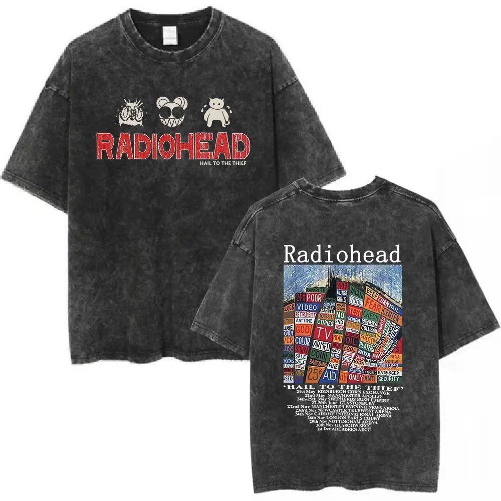 Radiohead Rock Band Tshirt Vintage Washed Oversized Streetwear Men Women Summer Cotton Short Sleeve Graphic Y2k Retro Tee Top