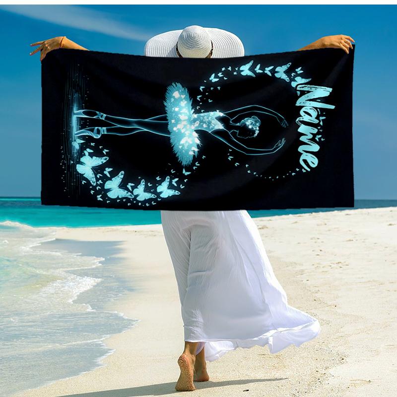 Custom Name Ultra-Soft Beach Towel with ballet Theme,Ideal for Pool - Camping, Diving - Perfect Travel Essential, Vibrant Beach Towel.