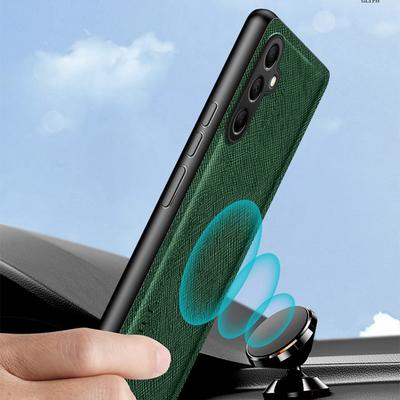 Чехол для Samsung Galaxy S25, кожа с перекрестной текстурой + чехол для телефона из ТПУ, поддержка магнитного автомобильного держателя