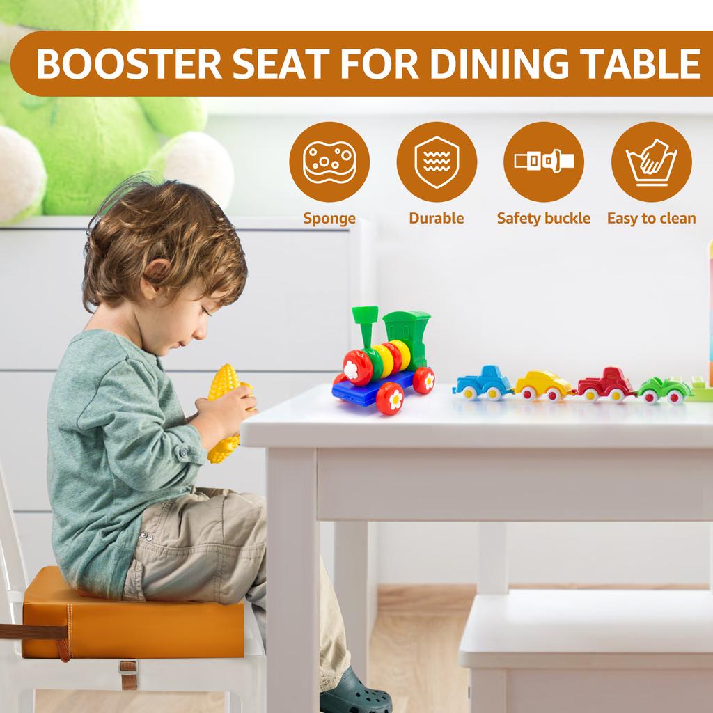 Non Slip Toddler Booster Seat Breathable Leather Chair Booster Seat Cushion with Safety Buckle High Density Foam Kids Seat Pad