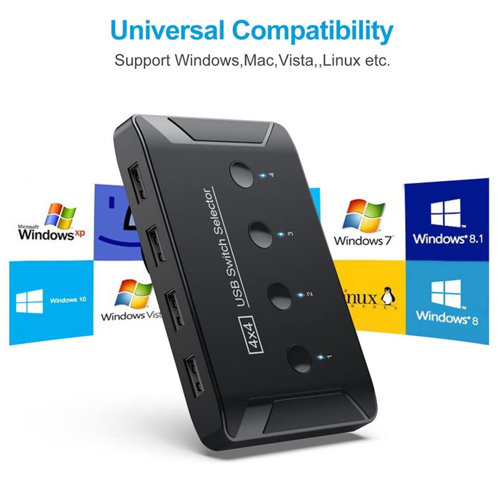 CHENYANG KVM USB Hub Switch Selector 4 Ports PC Share 4 Devices for Keyboard Mouse Scanner Printer 2.0