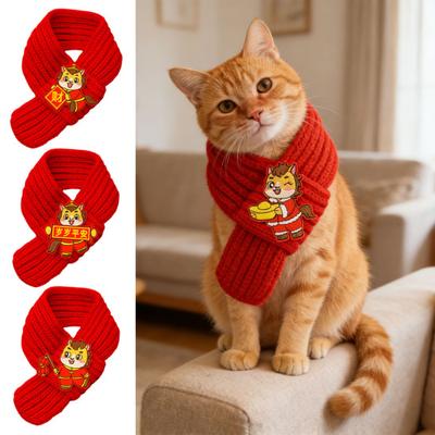 Красный вязаный шарф-кошка Шарф на год Шарф на Китайский Новый год Лошади Год Собаки Шарф для питомца