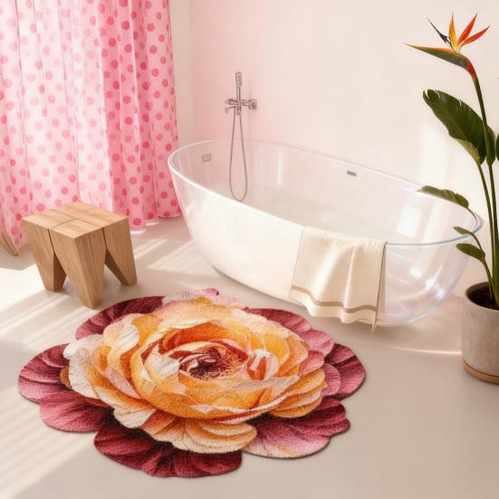 Коврик для пола 3D цветочный дизайн Нескользящая точечная тисненая основа Дверной коврик Быстросохнущий Впитывающий Коврик для входа в ванную