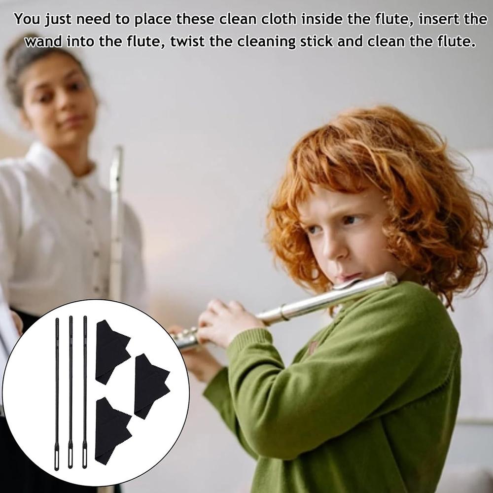New 3Sets Flute Cleaning Rods & Cloth Interior Care Cleaner Tool for Wind Instrument