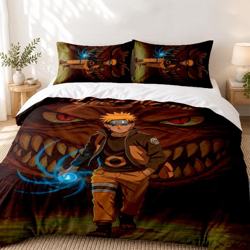 Naruto Custom Name 3pc set Perfect for bedroom use Comfortable bedding set includes a duvet cover and two pillowcases Ideal birthday or Christmas gift