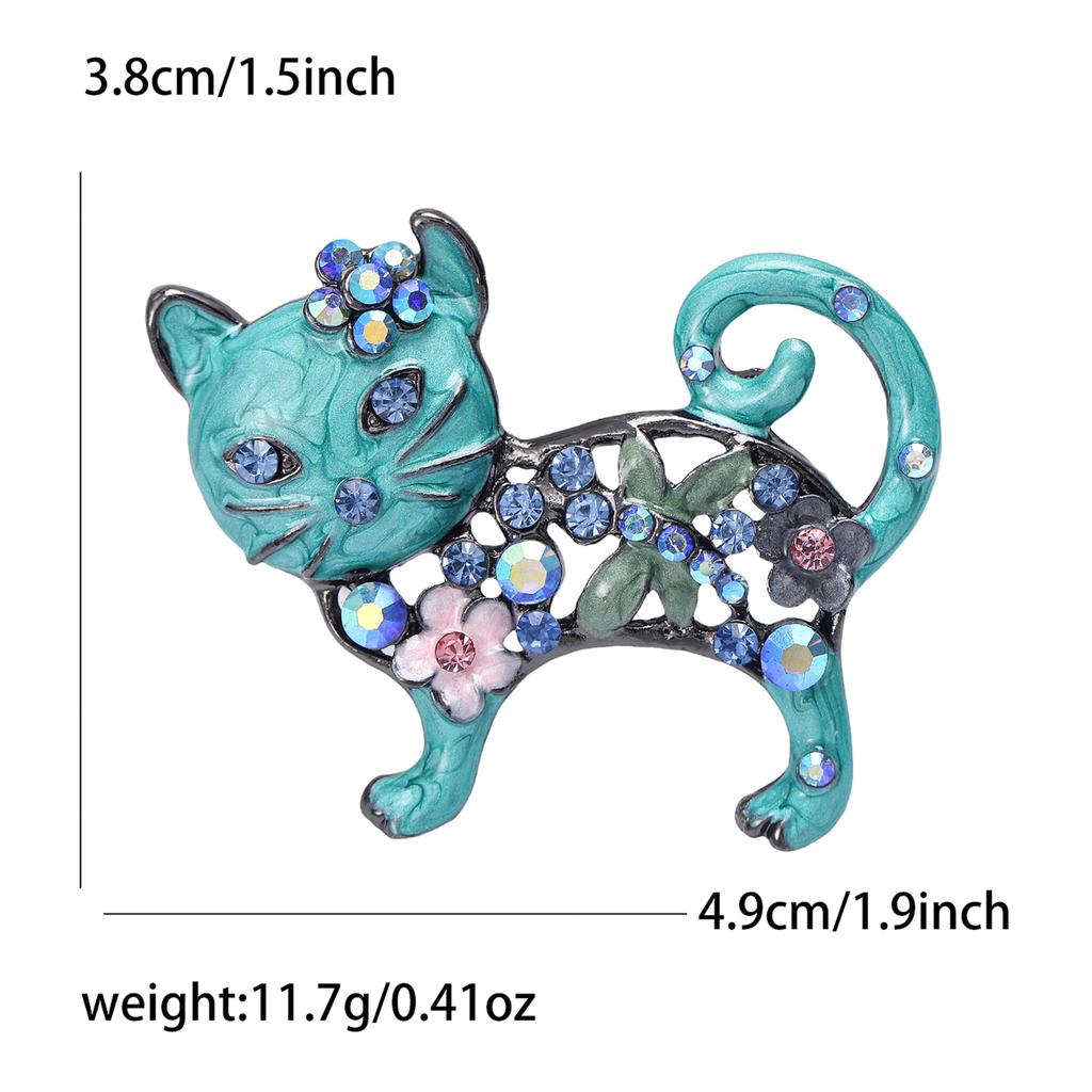 Lovely Enamel Cat Brooch Women Rhinestone Flower Animal Corsage Pins Gifts