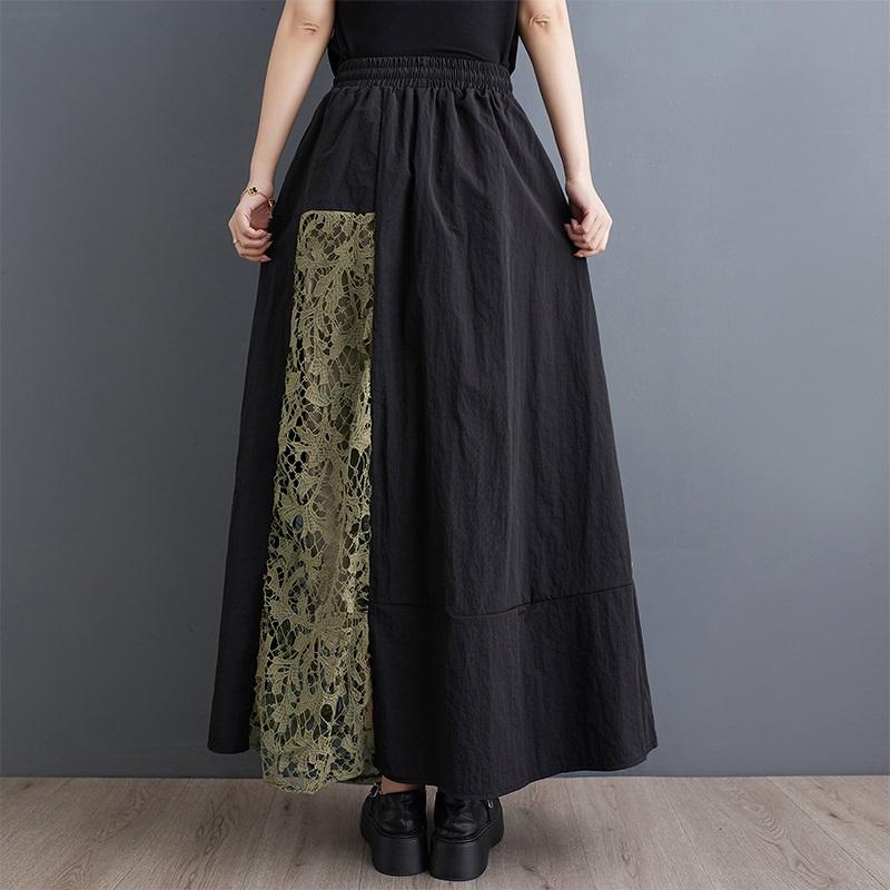 Черное хлопковое кружево больших размеров, винтажная летняя повседневная свободная длинная юбка с высокой талией для женщин, женская юбка