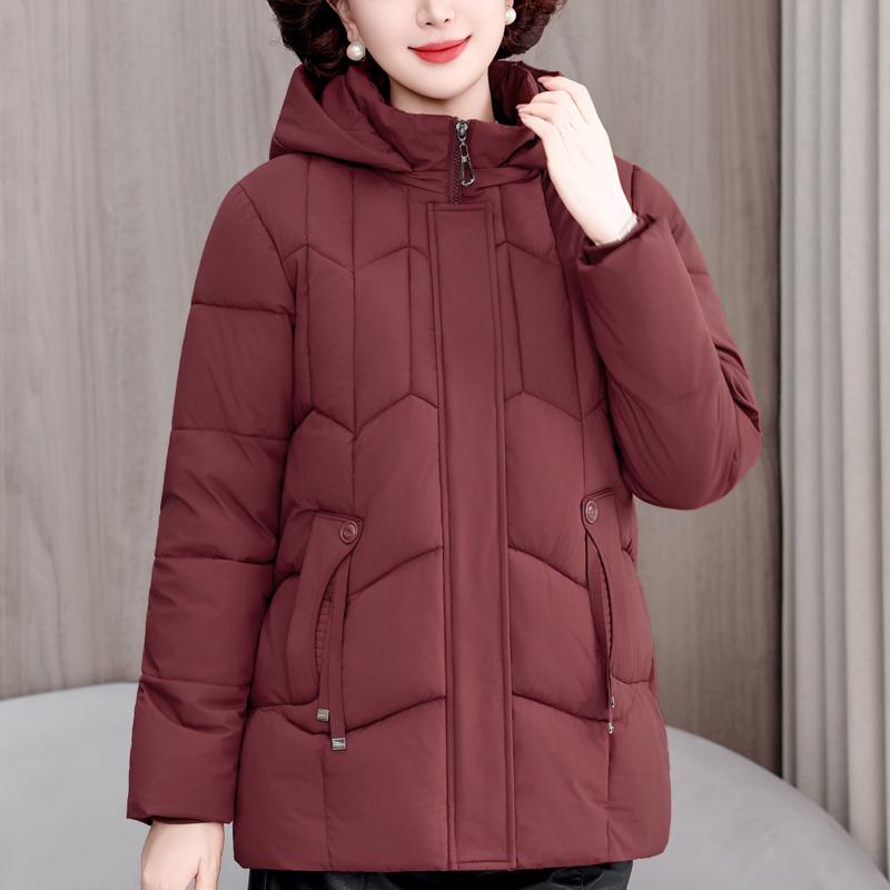 Plus Size XL-5XL Middle Age Woman Winter Coats Hooded Elegant Loose Thick Warm Parkas Female Jacket