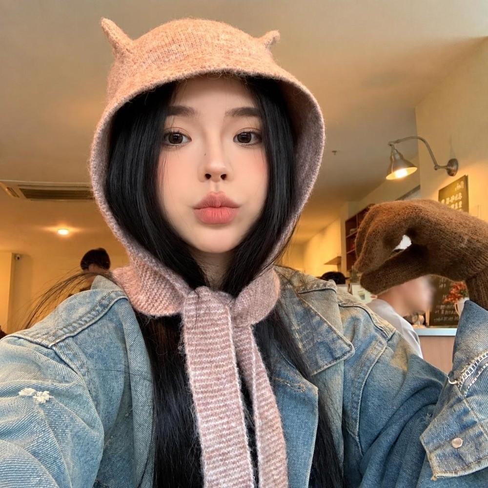 Versatile Women's Winter Knitted Hat Windproof Ear Protection Cap Balaclava Hats Autumn Winter