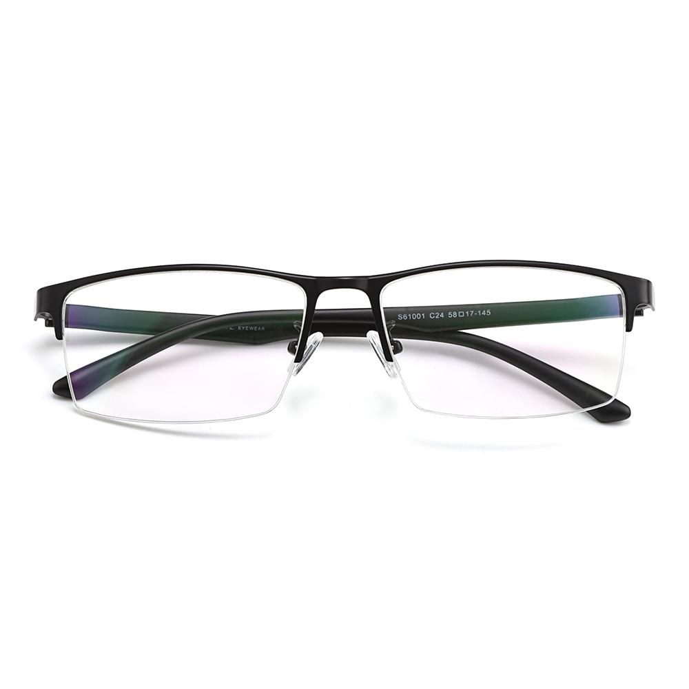 Men Titanium Alloy Semi Rimless Eyeglasses Frame For Men Prescription Eyewear Flexible TR90 Legs IP Electroplating S61001