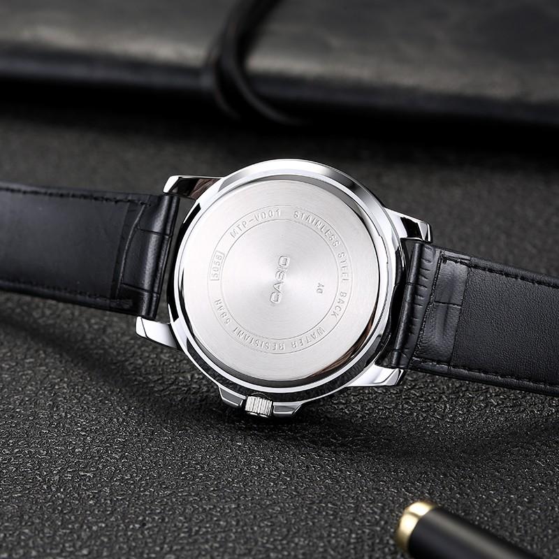 Casio Серия STANDARD Водонепроницаемые Бизнес-часы Кварцевый механизм Кожаный ремешок Японские и Корейские Часы Мужские Часы Черный циферблат MTP-VD01L-1EVUDF