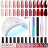 12 Colors Gel Nail Polish Kit with LED Lamp, Nail File, Buffer, Pusher, Clipper, Complete Manicure Tool Set