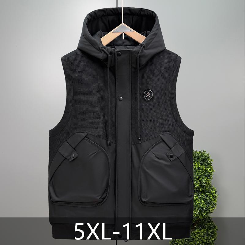 Мужская теплая безрукавка больших размеров 5XL-11XL, осенне-зимняя, объемная, толстая зимняя куртка с капюшоном.