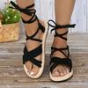 Fashion Women's Fashion Sandals Summer Classic Black Round Head Ankle Lace Up Sexy Elegant Comfortable Sandals for Women