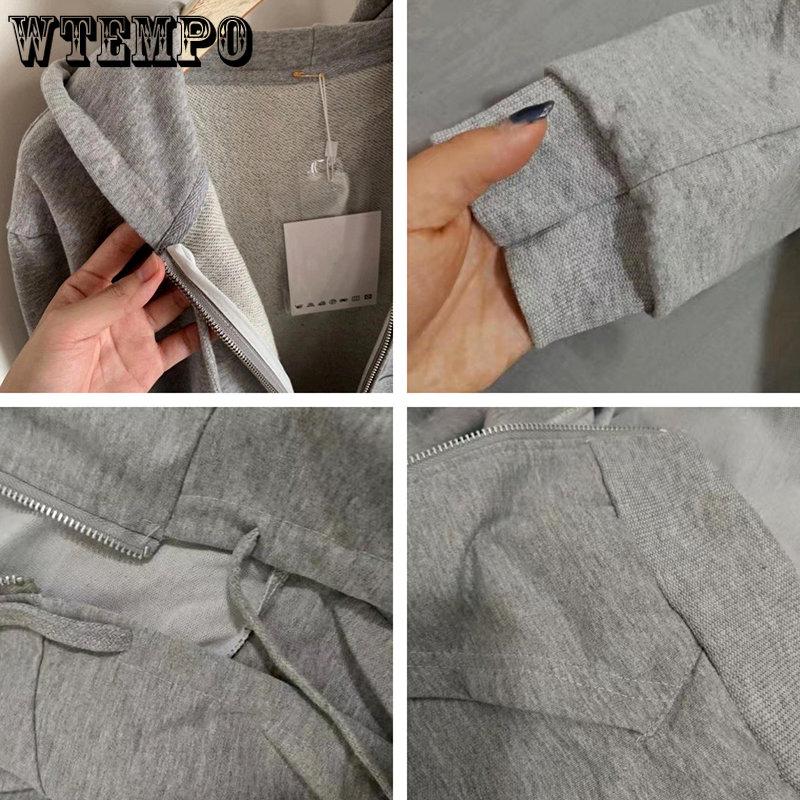 WTEMPO Толстовки женские, однотонные, свободные, в стиле Харадзюку, шикарное короткое пальто с капюшоном на молнии, женское универсальное тонкое пальто с длинными рукавами, новая уличная одежда Ulzzang