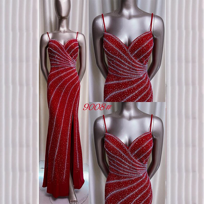 Темно-синее платье с подтяжками и V-образным вырезом, сексуальное, для вечеринки по случаю дня рождения, модное, легкое, роскошное, нишевое, дизайн, платье для хоста с разрезом