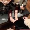 Виноградная мать studiolee французская квадратная голова светлый рот высокие каблуки односложный ромбовидный ремень низкий каблук замшевые туфли Мэри Джейн одинарные