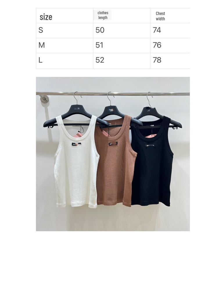 25MM Жаккардовый Трикотажный Топ с Круглым Вырезом в Рубчик, Эластичный, Без Рукавов, Приталенный