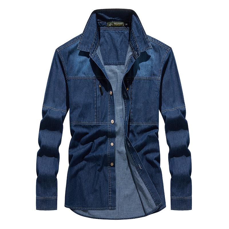 Новая мужская рубашка свободного покроя из денима на весну и осень, повседневная рубашка в стиле ретро для молодежи и среднего возраста, мужская рубашка в дюймовом стиле
