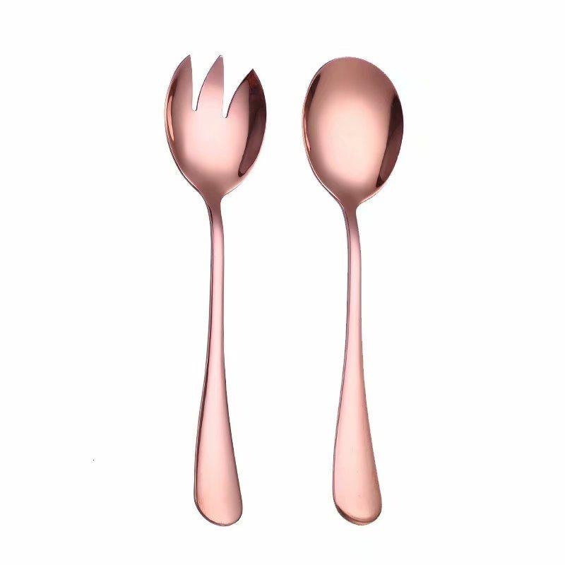 2PCS Gold Salad Spoon Fork Stainless Steel Cutlery Set Serving Spoon Set Colorful Unique Spoons Kitchen Utensils