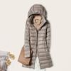 Winter Down Coat with Storage Bag Thickened Padded Plush Hood Mid Length Windproof Long Sleeves Windproof Warm Daily Outwear Cotton Jacket
