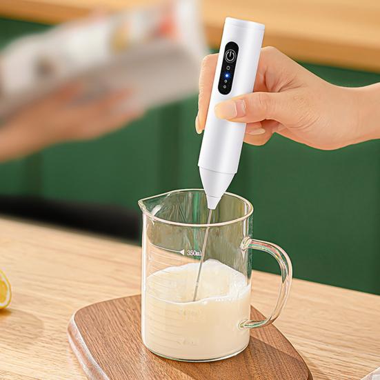 Electric Milk Frother Mixer Type C Rechargeable Handheld Drink Stirrer 3-Speed Whisk Wand Powerful Motor Noise-Reducing Foam