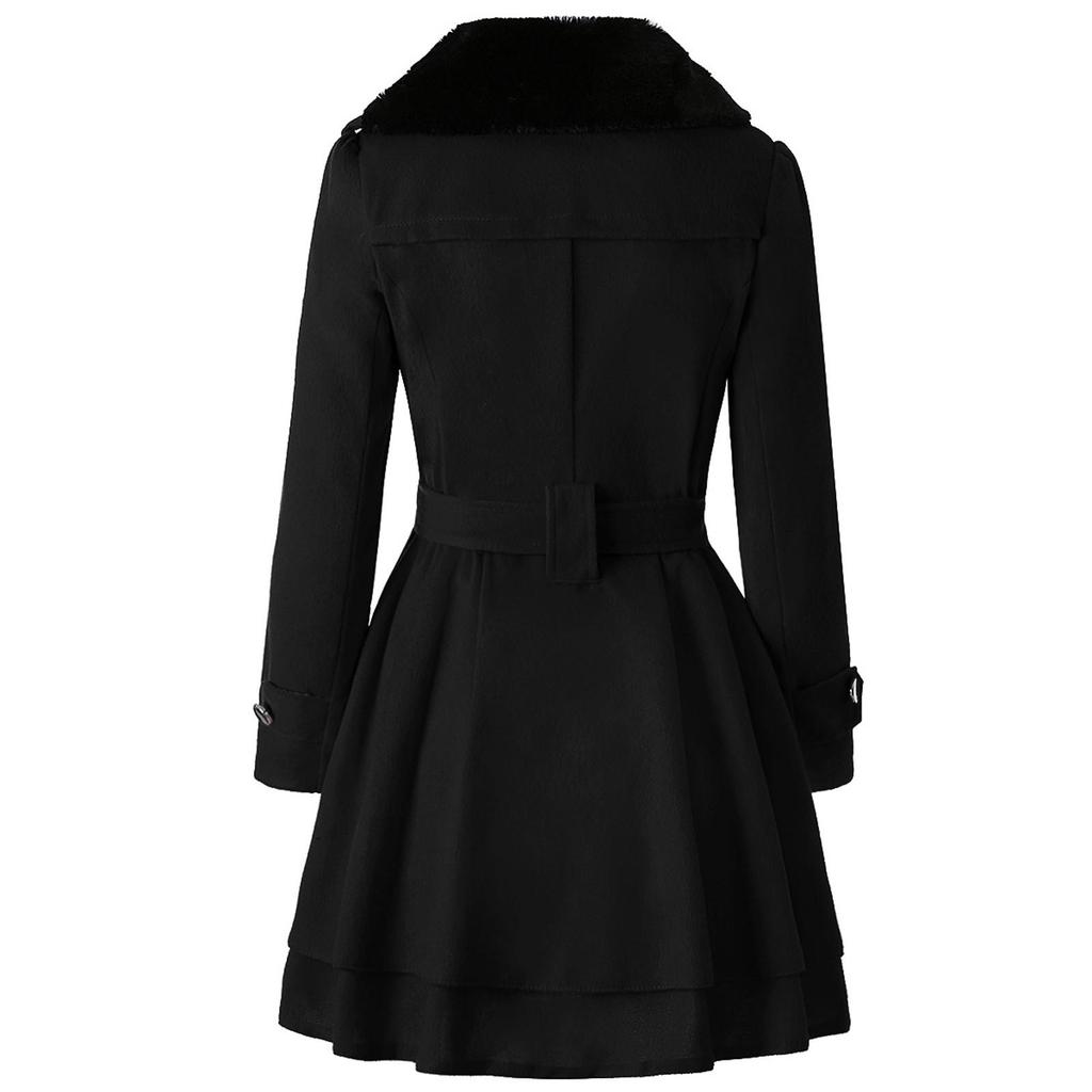 Women's Fashion Lapel Double-Breasted Thick Wool Trench Casual Coat Jacket