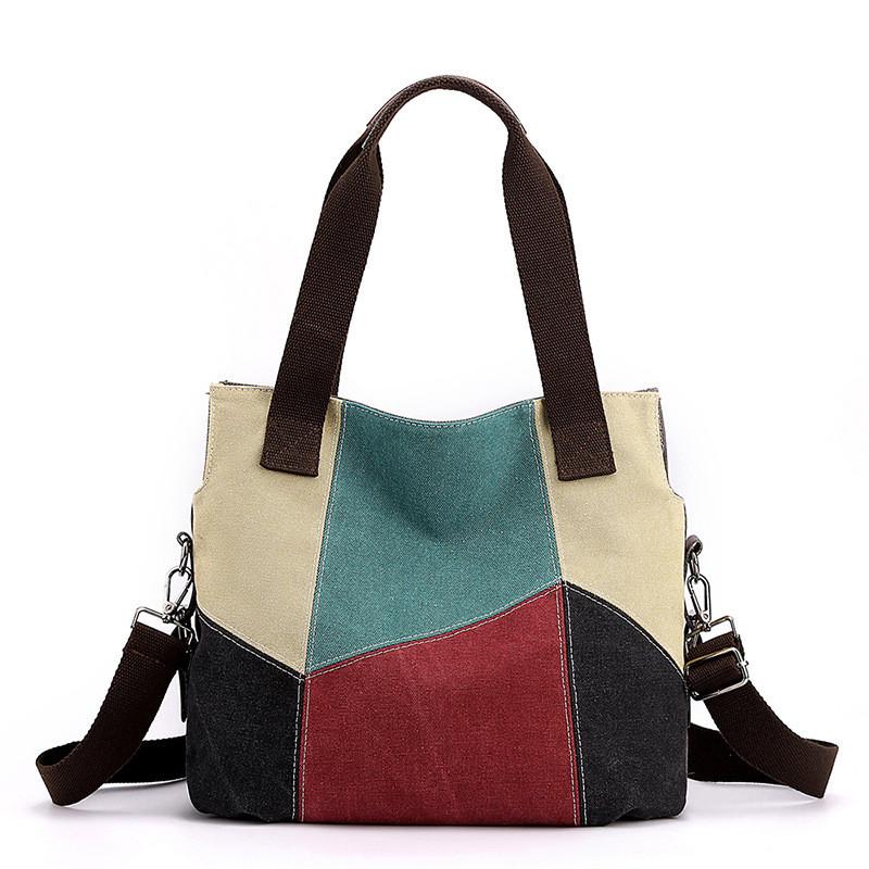 Womens Business Canvas Shoulder Bag With Colorblocking And Spacious Interior