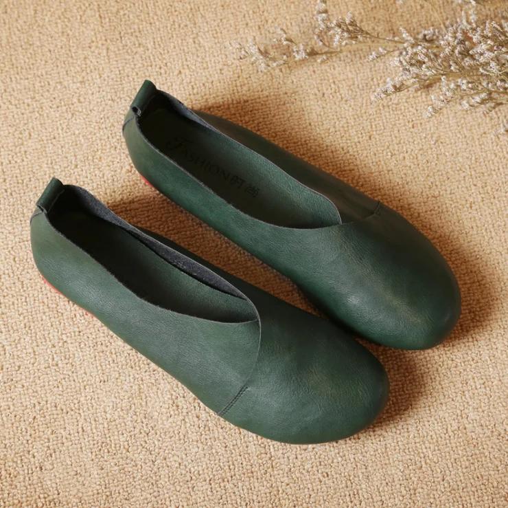 Модные женские туфли из натуральной кожи, простые, удобные, для поездок на работу, на плоской подошве, большого размера, нескользящие, для мам, Chaussure Femme