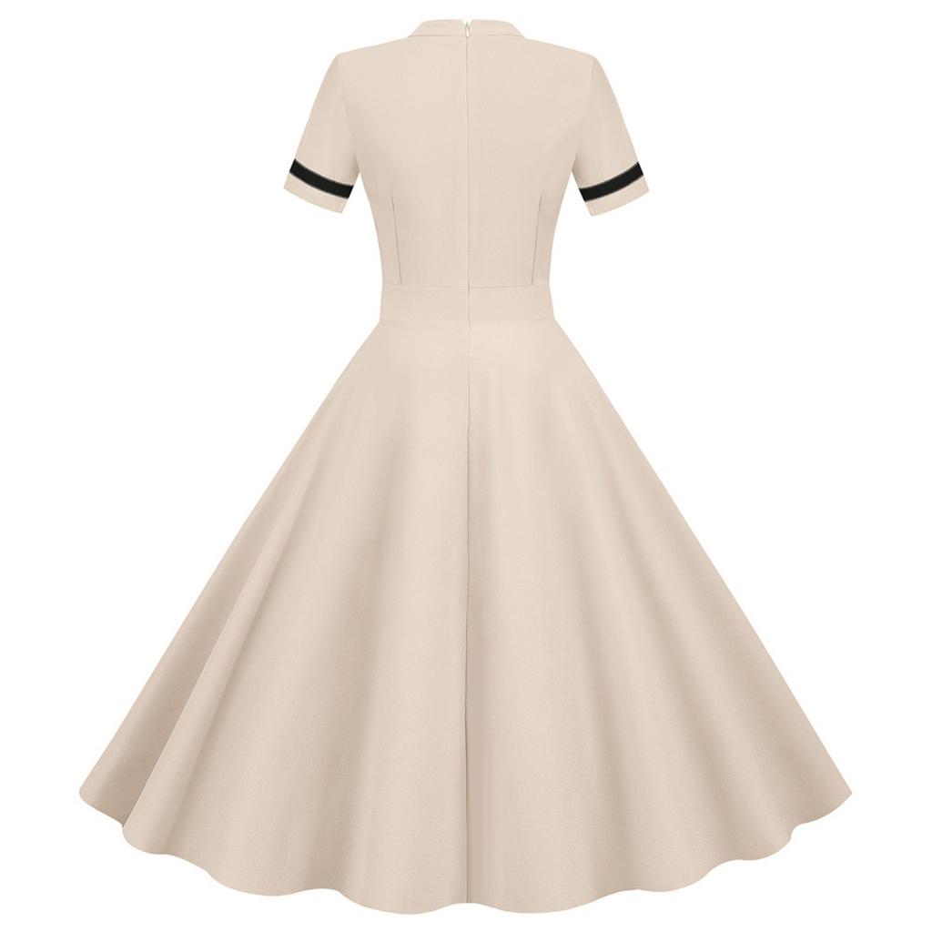 Женское однотонное винтажное модное вечернее платье с короткими рукавами и воротником-стойкой