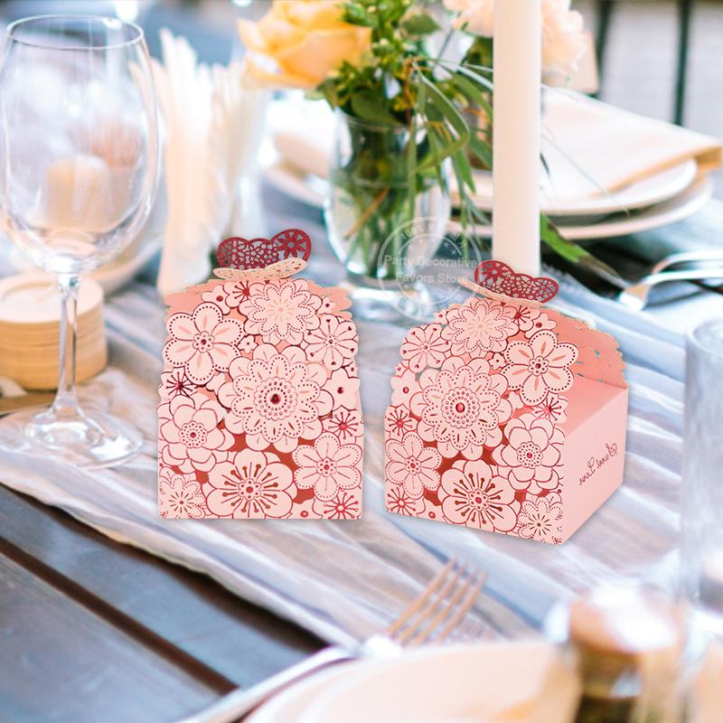 10/20Pcs Pink Butterfly Candy Box Wedding Chocolate Gift Packaging Box for Guests Birthday Party Baby Shower Decoration Supplies