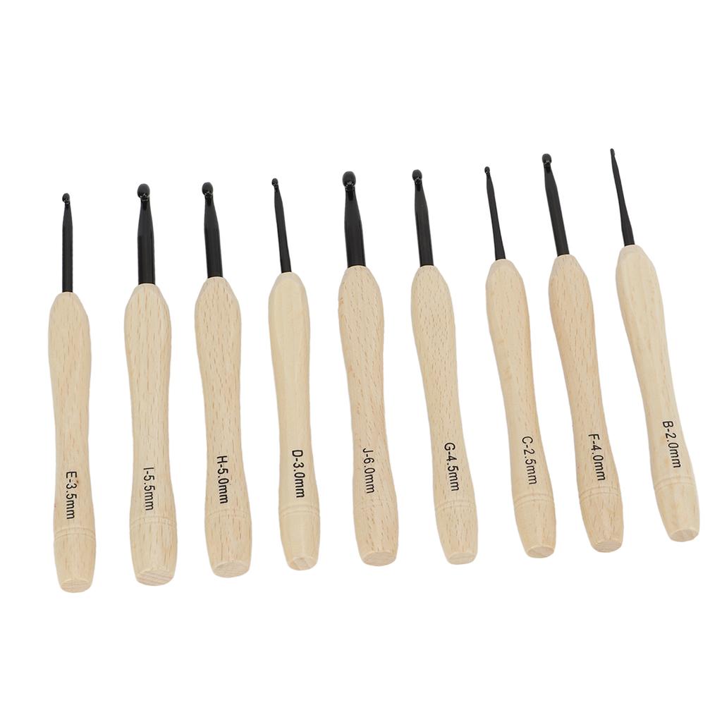 9PCS Crochet Hooks DIY Handcraft Ergonomic Crochet Needle with Wooden Handle for Crochet Lover for