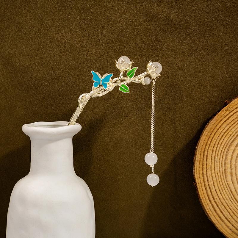 Национальный стиль Жемчужный цветок Кисточка Кисточка Кисточка Подвеска Аксессуар для ханьфу Заколка для волос Женская Новая китайская Древний стиль Заколка для волос с колокольчиком и орхидеей